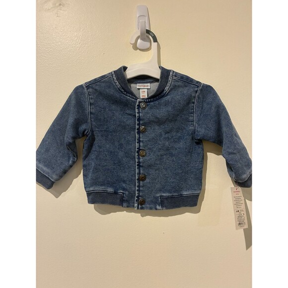 NWT Cat & Jack Blue Denim Bomber Jacket - 6-9M - Picture 1 of 3